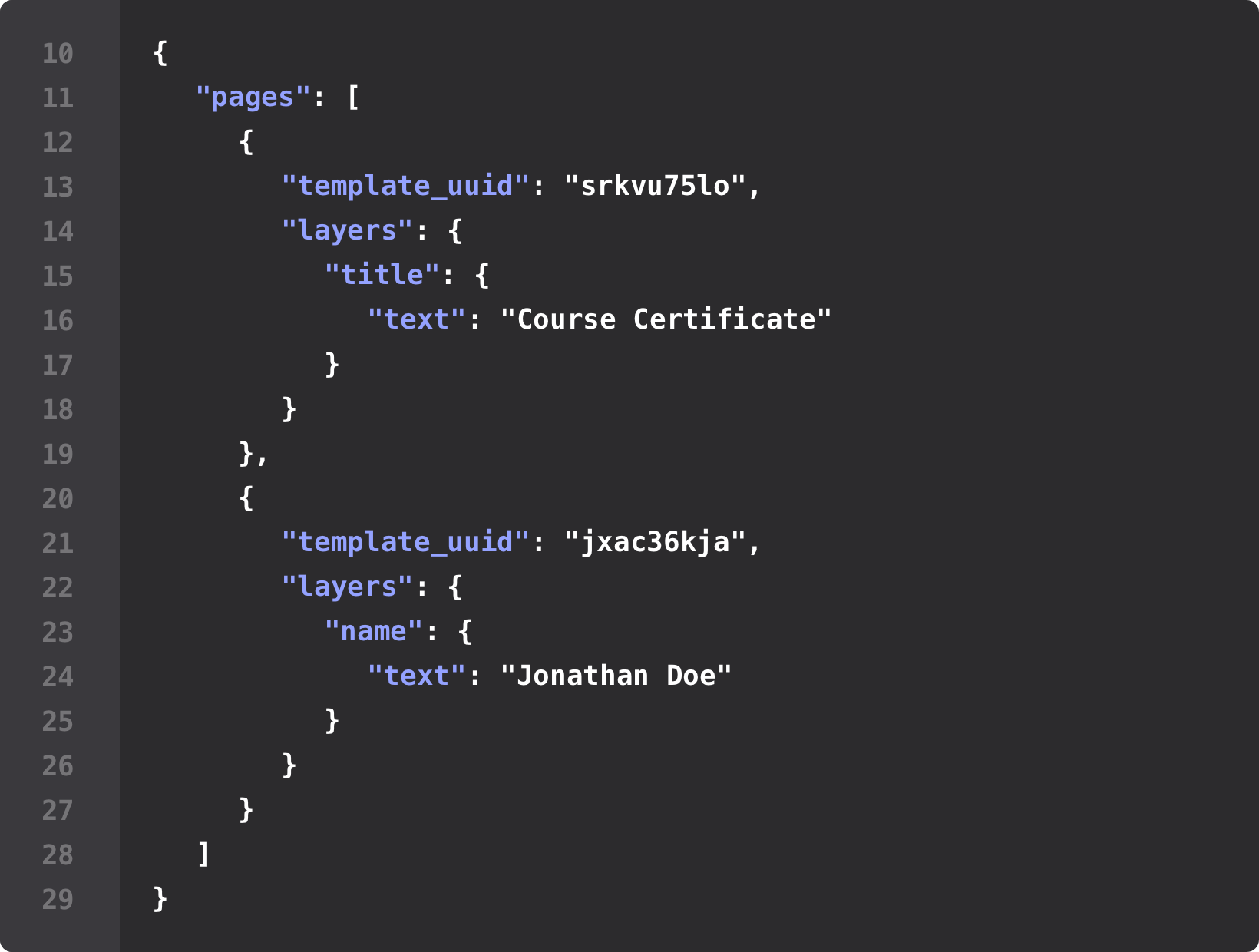 Placid REST API Json example
