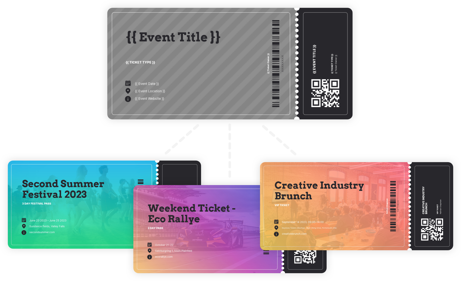 Example of a Placid PDF template and generated design variations